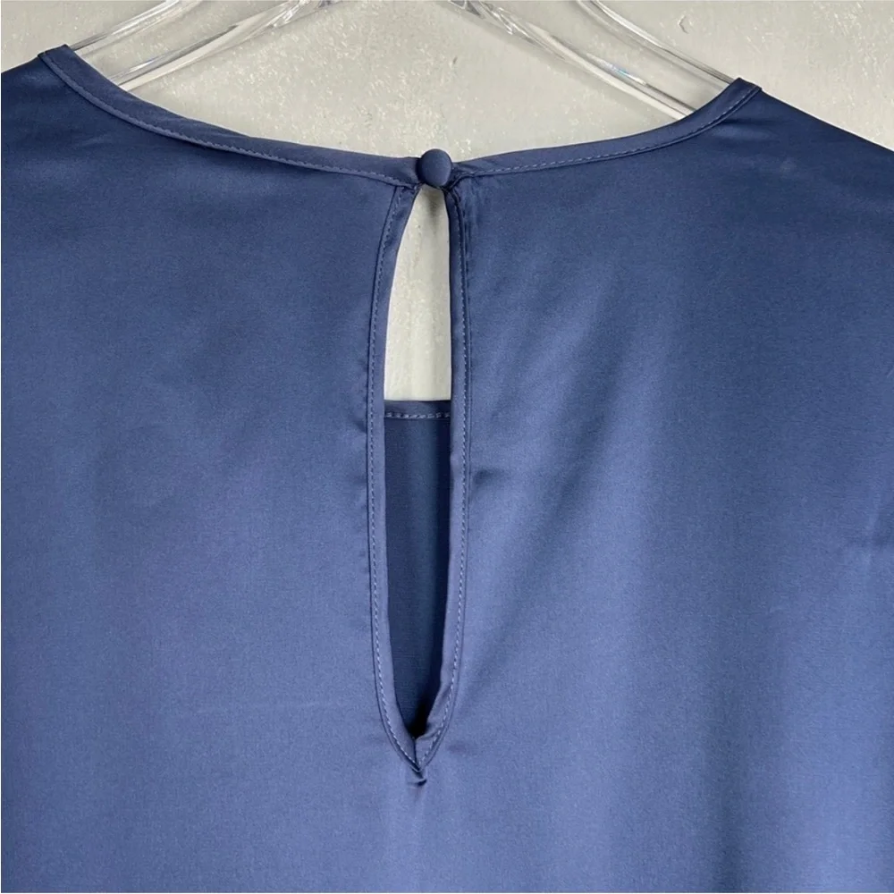 Torrid size 00 10 satin puff long sleeve blouse navy blue elegant NWT - Picture 9 of 11